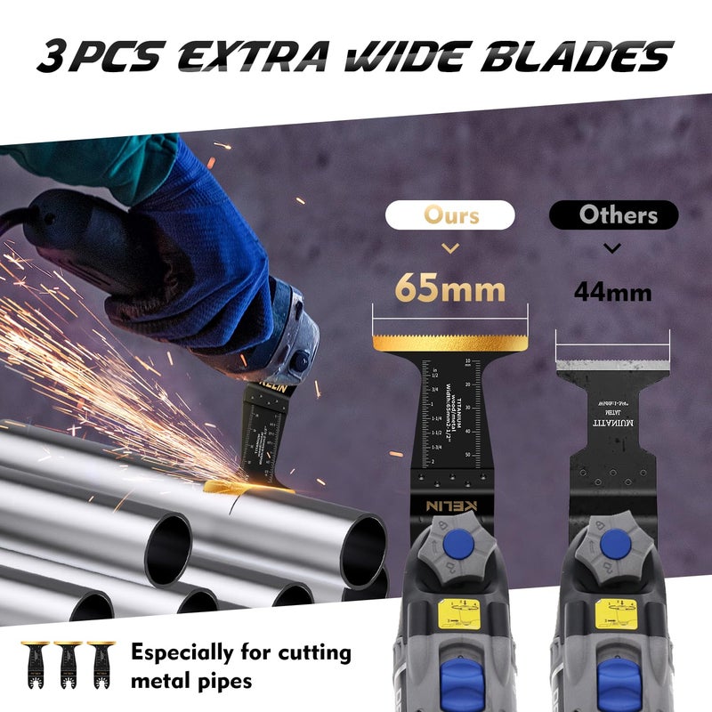KELIN 32pcs Titanium Oscillating Tool Blades, Universal Multitool Blades for Metal Wood Cutting, Oscillating Saw Blade for Metal Hard Material, Multi Tool Blades Kits Fit Dewalt Bosch Milwaukee Ryobi - Image 3